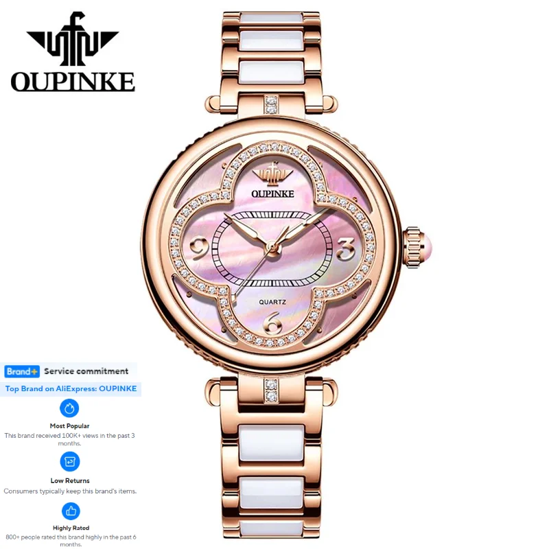 

OUPINKE 3272 Import Quartz Movement Watch for Women Elegant Ceramic Strap Diamond Waterproof Watches