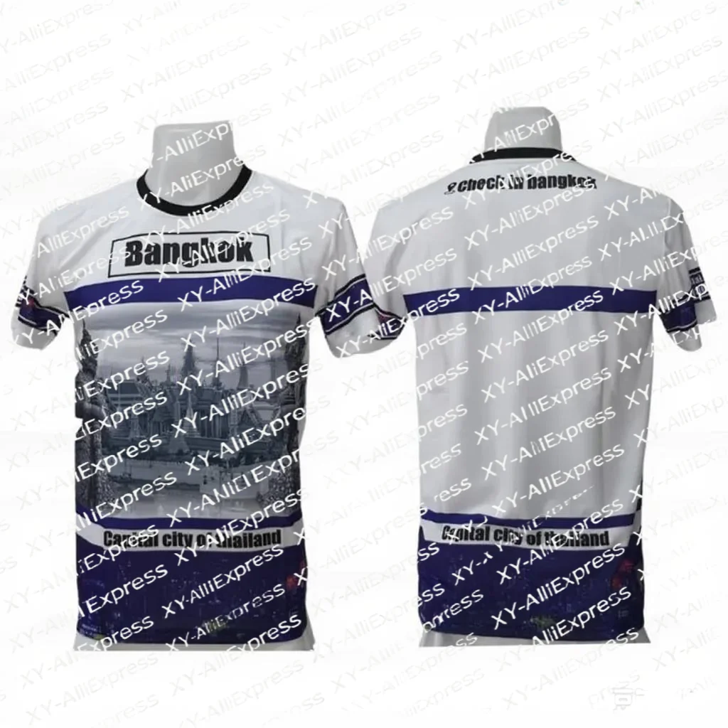 Purple Blue Gradient Bangkok City Souvenir Short Sleeve Top, Breathable Quick-Dry for Exotic Travel Lover Theme Gathering Events