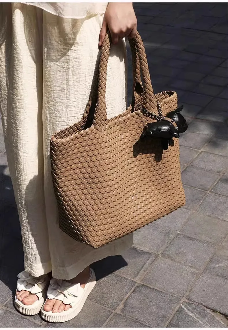 Women\'s woven bag Large leather Tote Summer beach Travel Tote Shopping shoulder bag Handbag for women Fashion elegant