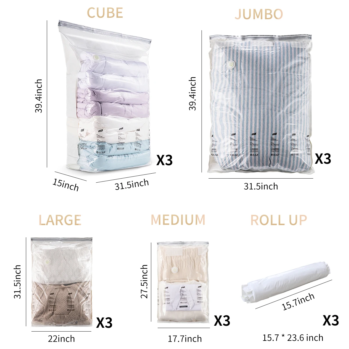 TAILI 15PCS Vacuum Compression Bag, Transparent Quilt Vacuum Bag, Storage Bag, Household Clothing Storage And Sorting