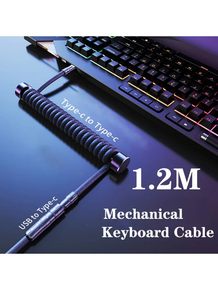 Kabel spiralny do klawiatury Eary 1.2m USB do Type-C, odłączany, metalowy, z wtyczką Aviator, do klawiatur mechanicznych, akcesoria do klawiatur gamingowych do PC i laptopów. — zdjęcie produktu 7