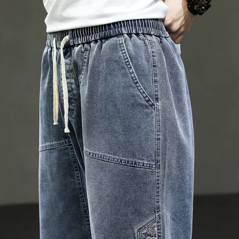 Korean Style Men's Long Shorts 3/4 Length Denim Bermuda Male Big Plus Large Size Jeans Fashion Below Knee Streetwear Loose Baggy view 6