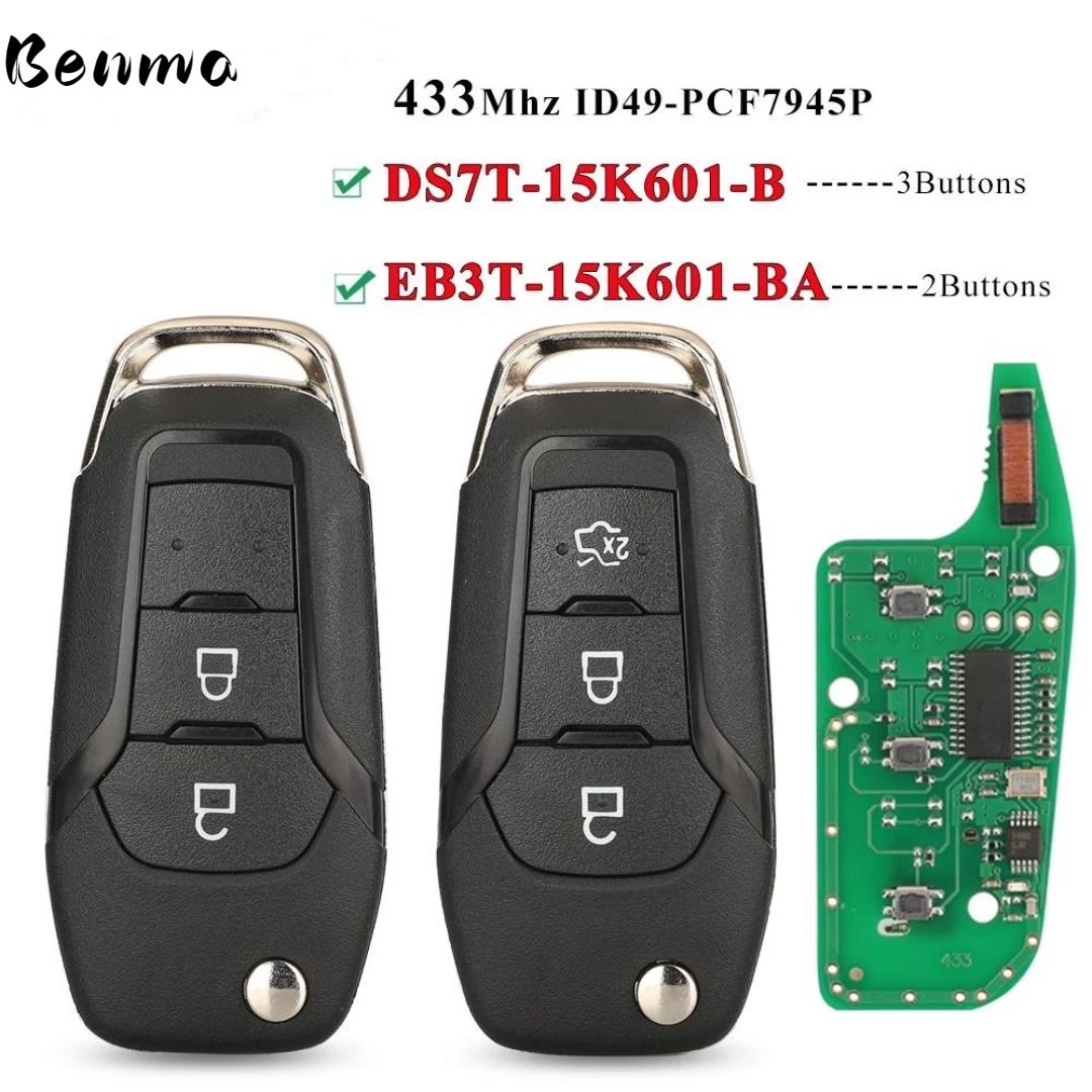 Benma- For Ford Figo 2015 - 2018 2/3 Buttons 315mhz/433mhz ID49 chip para Ford S-MAX GALAXY MONDEO Mk2 Mk7 guarda de