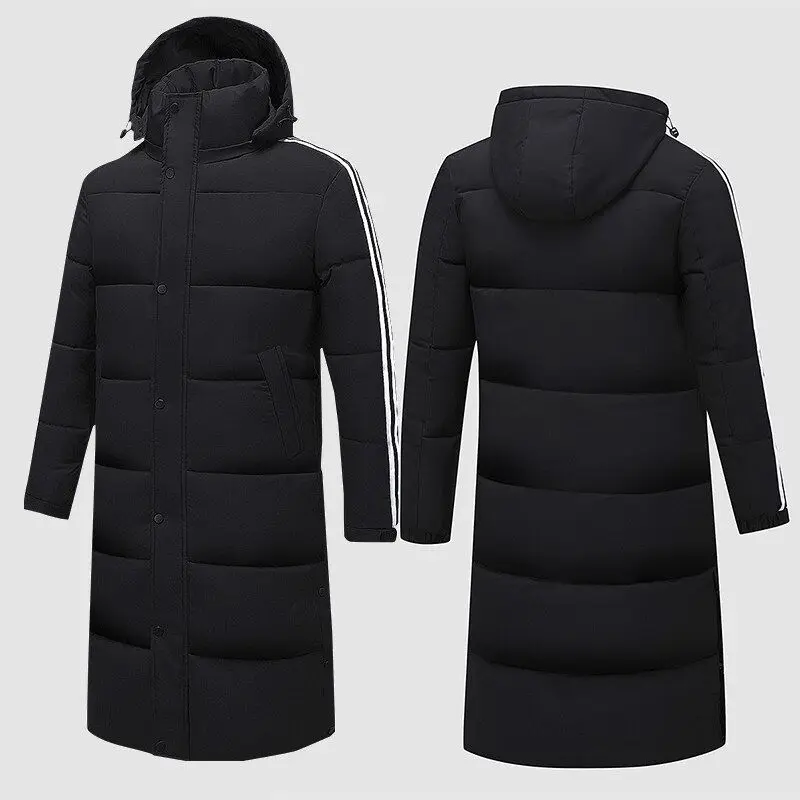 Winter long cotton jacket knee length thick coat detachable hat for warmth outdoor team uniforms and school\'s