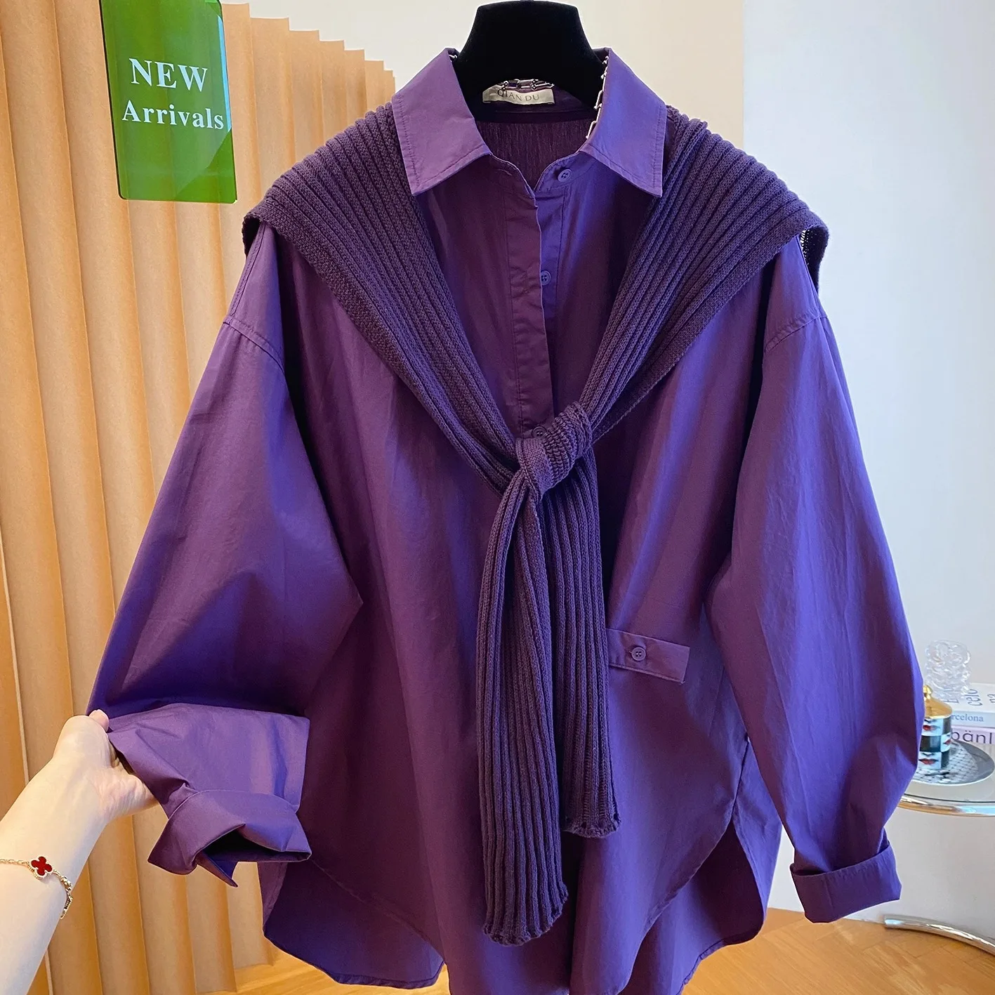 

Spring Autumn 2025 Loose Shoulder Long Sleeve Shirt Women's High-End Feeling Collar Versatile Design Splice Outerwear Trendy