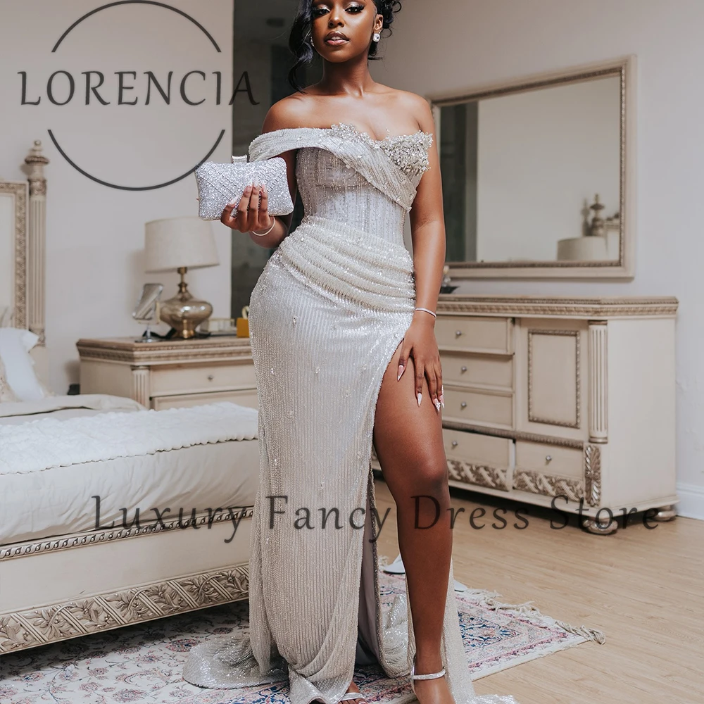 Eleganckie sukienki na studniówkę z cekinami 2025, błyszczące suknie ślubne w stylu syreny z rozcięciem z boku, szyte na miarę sukienki bez rękawów, traje juvenil masculino