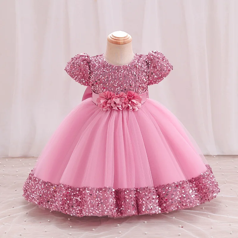 0-6T Summer New Baby Dress Children\'s Birthday Party Princess Dress Sequin Tulle Flower Dress Girl Piano Performance Dress