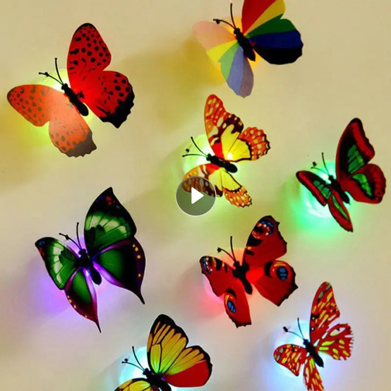 1-50PCS Butterfly Night Lights Pasteable 3D Butterfly Wall Stickers Lamp Household Decoration DIY Living Room Wall Sticker Light