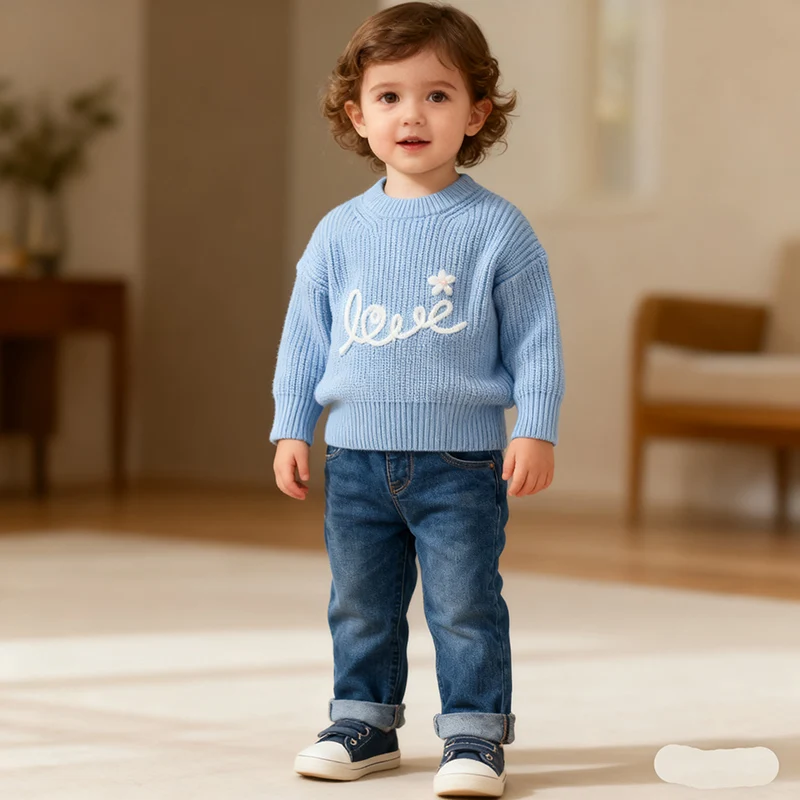 ربيع جديد 2026 0-3 سنوات الرضع طفل الفتيان الفتيات طويلة الأكمام محبوك المطرزة البلوز سترة الوليد الطفل سترة