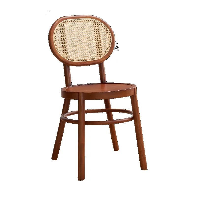 Smiling Walnut Dining Chair Ash French Retro Brown Dining Chair Solid Wood Cushion Rattan Backrest Chair for Dining Room