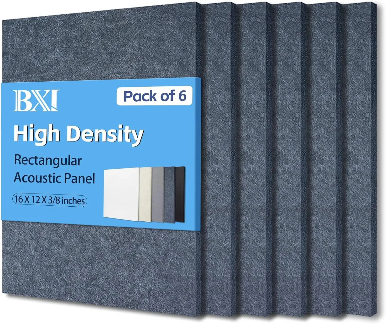 

6 Pack High Density Acoustic Absorption Panels, 16x12x3/8 Inches, Reduce Echo and Reverb for Wall and Ceiling Treatment