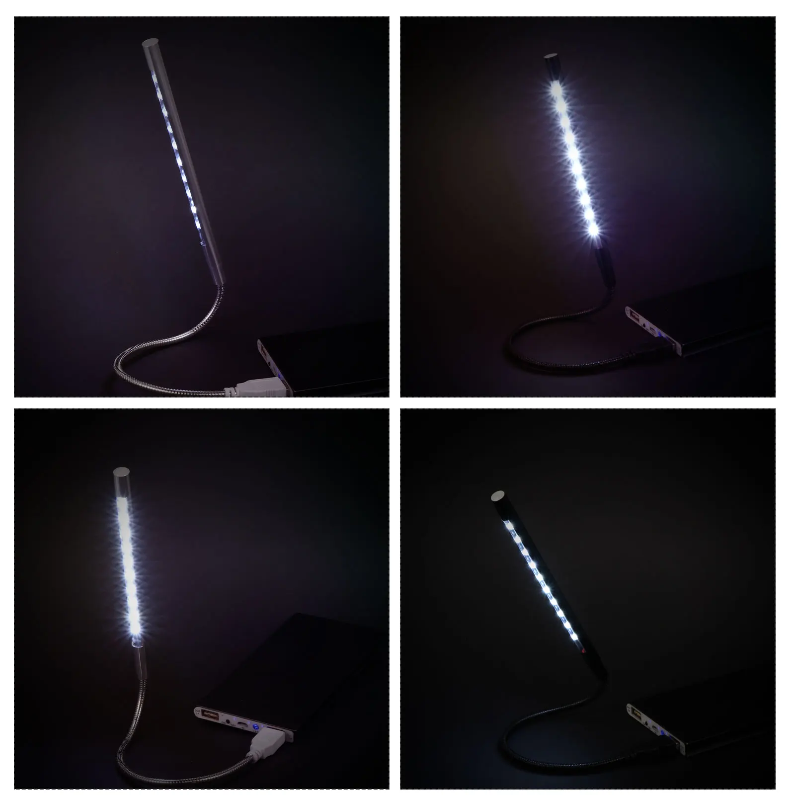 

2PCS LED Lamps USB Powered Flexible Desk Lamp High Bedside Lamp Brightness 10LED Metal Tube R om Color