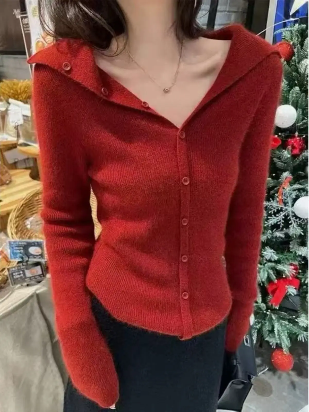 

Cardigans Vintage Korean Style Sweaters Womens Winter Sun-Resistant Slim-Fitting Decorative Plush Single-Breasted Material Daily