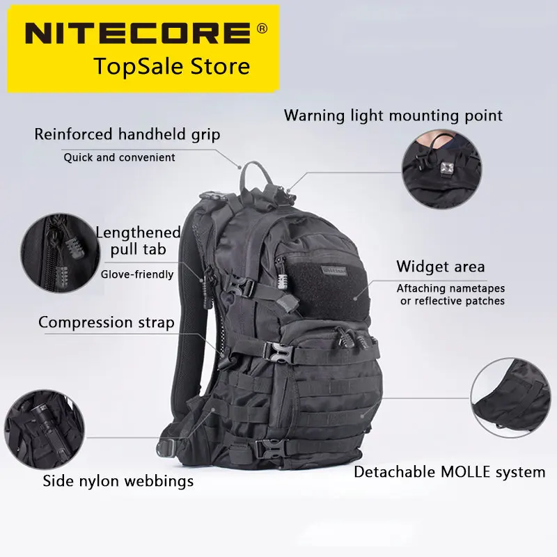 NITECORE BP20 20L Travel Backpack Commute Bag 1000D Nylon Trekking Hunting Fishing Tactical Rucksacks Molle System Male Female