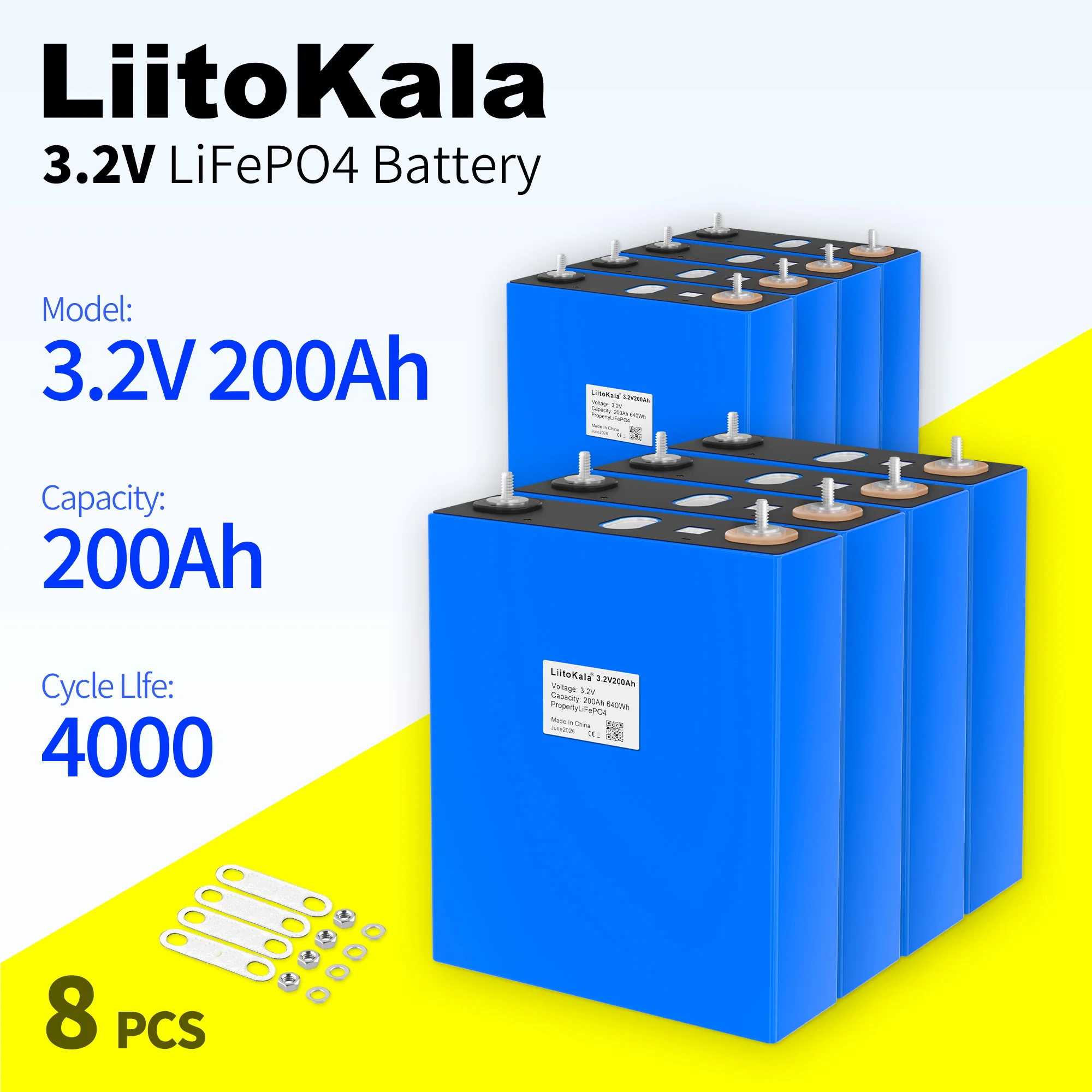 LiitoKala 8x 3.2V 302Ah 200Ah 150Ah 105Ah 100Ah 30Ah Akumulator Lifepo4, litowo-żelazowo-fosforanowy, Ogniwo słoneczne 12V 24V