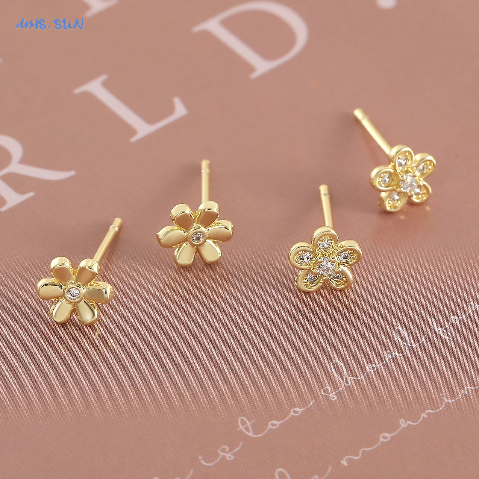 SUNSLL Classic Cubic Zircon Flower/Maple Leaves Stud Earrings For Women Girls Gold Plated Versatile Daily Jewelry Gifts New