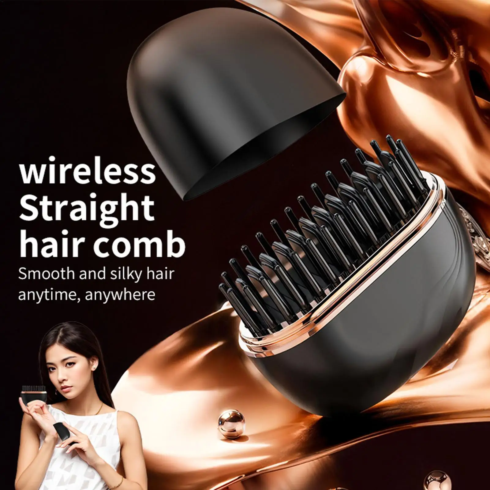 Straightener Brush 3-Level Rechargeable Portable Anti-Scald Straightener Comb Home Salon Straightening Brush for Vacation