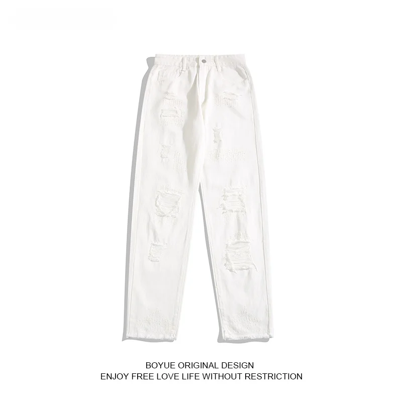 

Мужские джинсы Boyue в стиле американского хай-стрита, с элементами пэчворка, модные, в стиле гонконгской моды, простые, с эффектом высокого класса, длинные брюки