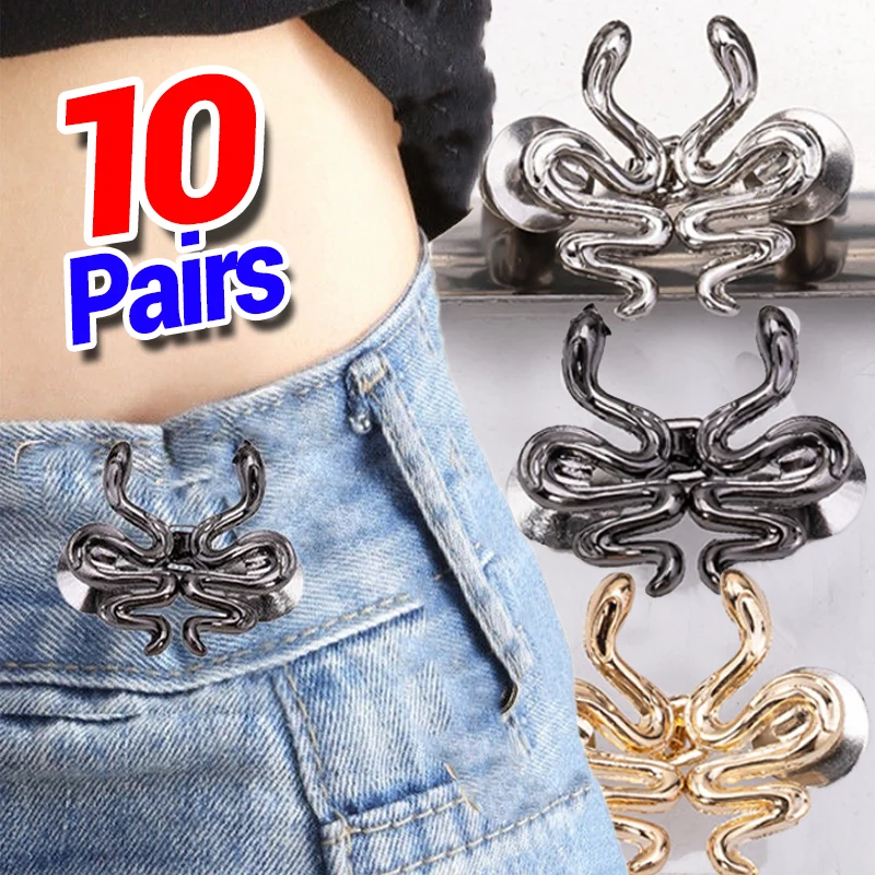 

Регулируемая поясная пряжка в форме змеи, набор джинсовых пуговиц, мгновенно поднимает пояс, джинсы без швейных пуговиц, аксессуары для одежды