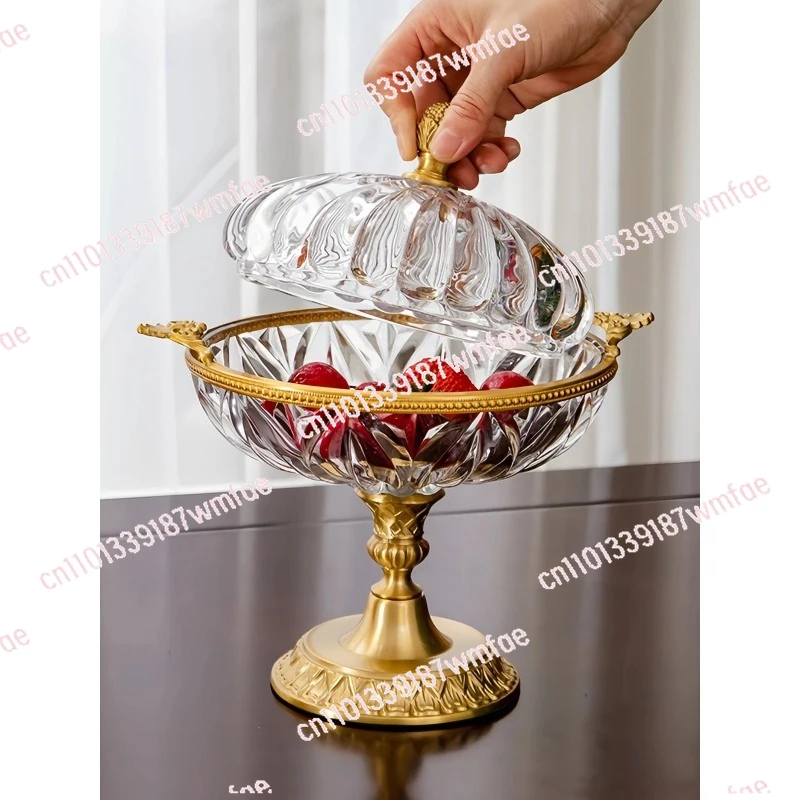 European light luxury crystal fruit plate, court style carved candy jar ornament, living room home snack plate decoration