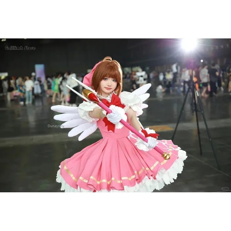 Anime Cardcaptor Sakura Card Captor Cosplay Kinomoto Sakura Cosplay Costume Wig Pink Lolita Dress Halloween Fancy Cos Party Suit