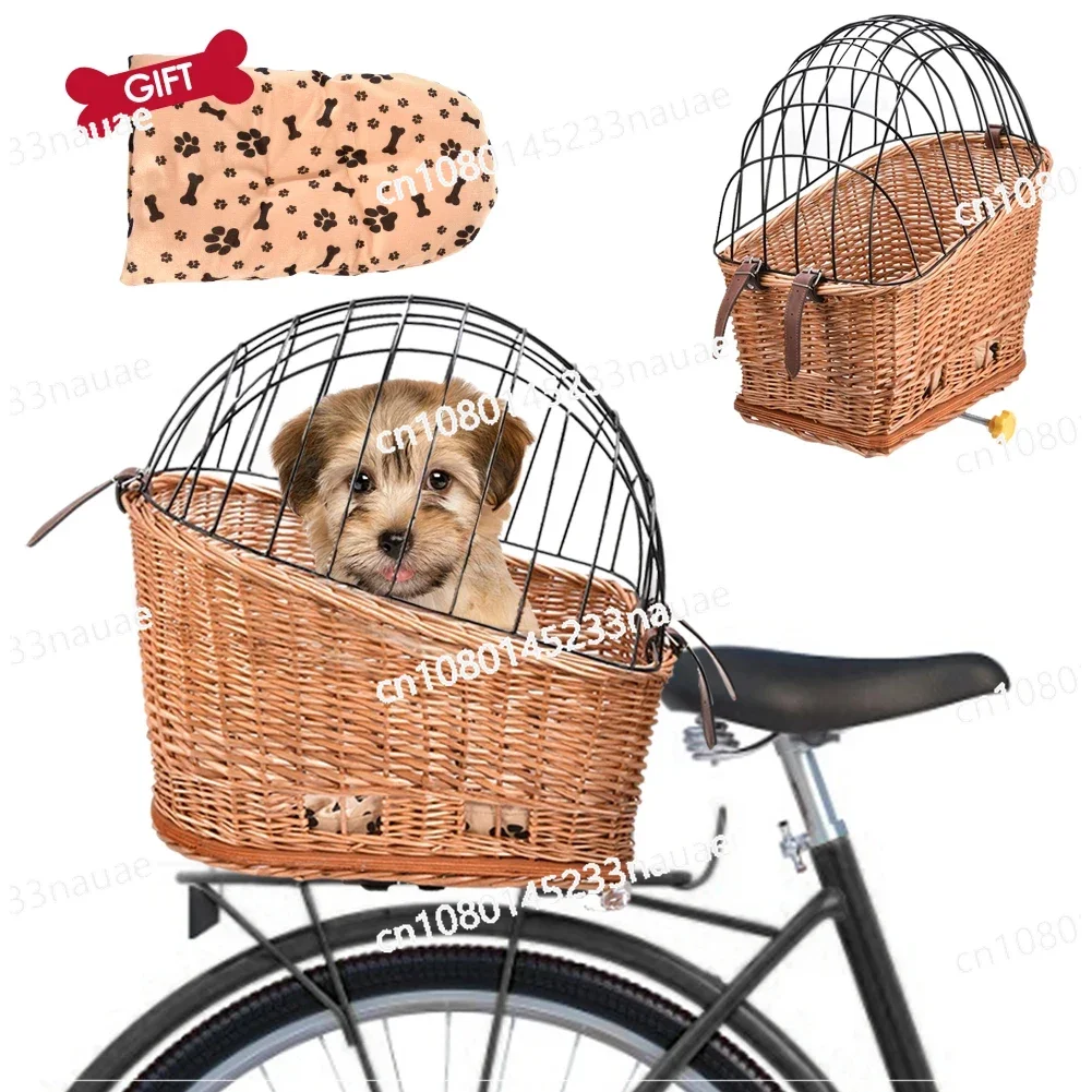 Cat Dog Bicycle Front Handlebars Basket Pets Seat Wicker Woven Bike Basket Small Pet Carrier Cycling Accessories Shopping Basket