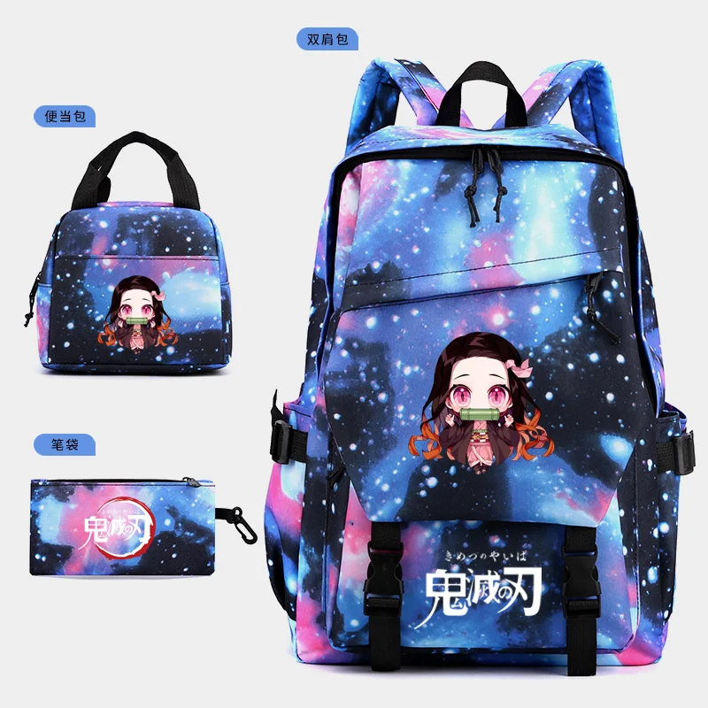 3PCS Anime Demon Slayer Kimetsu No Yaiba Backpack Pencil Case Lunch Bag Student School Book Bags Mochila For Kids Teenagers Gift