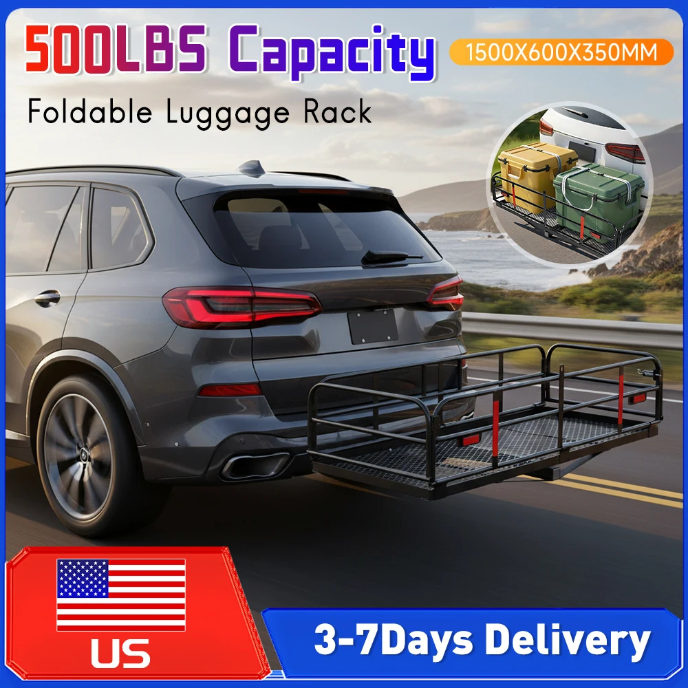 

﻿ Folding Hitch Luggage Rack 500 LBS Capacity 60x24x14in Fits 2inch Receiver with Stabilizer for Car SUV Truck RV Travel Camping