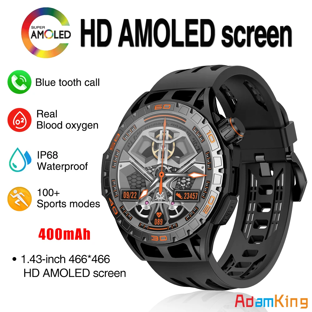 

1.43" AMOLED Screen Outdoors Sports Smart Watch Heart Rate Blood Oxygen 400MAH Watches Blue Tooth Call Waterproof Men Smartwatch