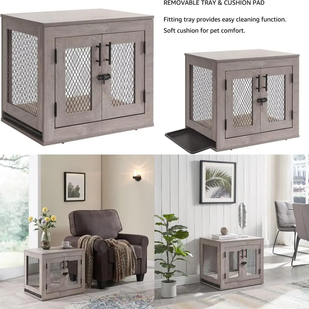 

25.5 Inch Wooden Dog Crate for Small Breeds: Indoor Wooden Kennel with Side Table Feature