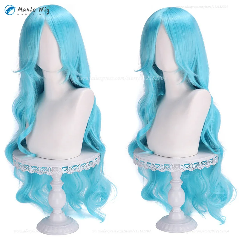 Nefeltari Vivi Anime Cosplay Perruque pour Femme, Cheveux Synthétiques, Bonnet, sulfBoucles, Bleu, 80cm, Degré de Chaleur