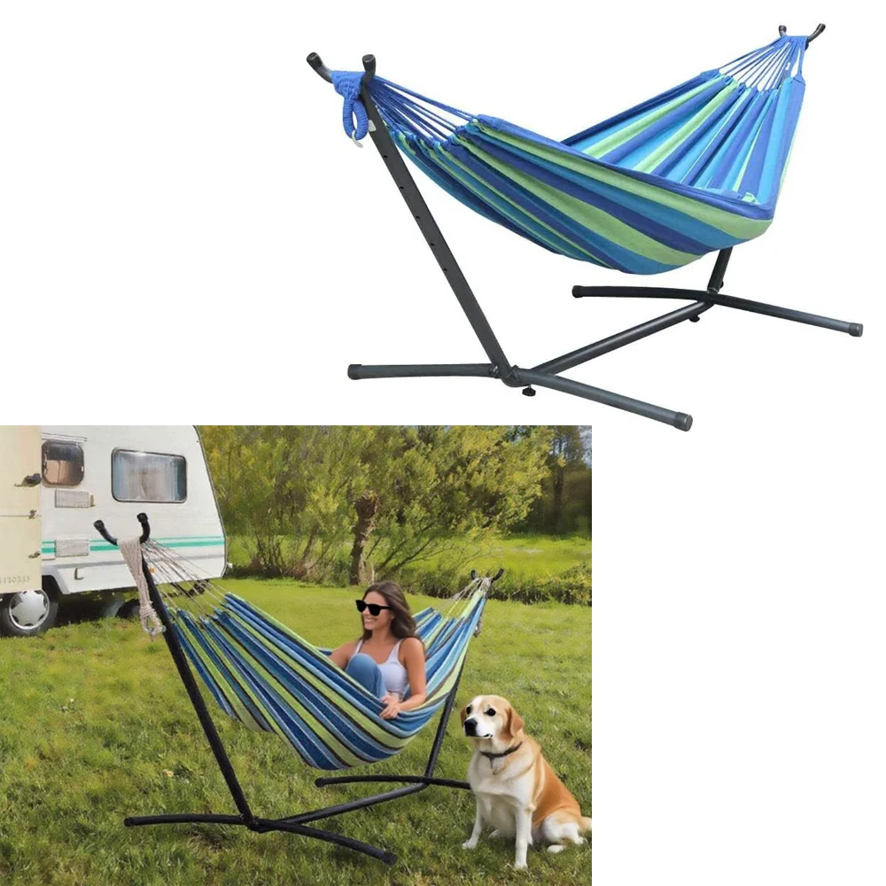 

Hammock with steel frame - outdoor camping double hammock portable detachable, a must have for camping, backyard oasis.