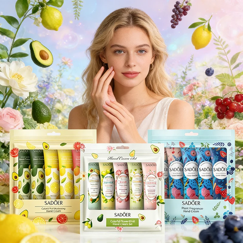 

Набор кремов для рук SADOER с фруктовыми и цветочными экстрактами, 3 упаковки = 15 шт., увлажняющий, восстанавливающий, против морщин, лосьон для рук, набор для ухода за кожей