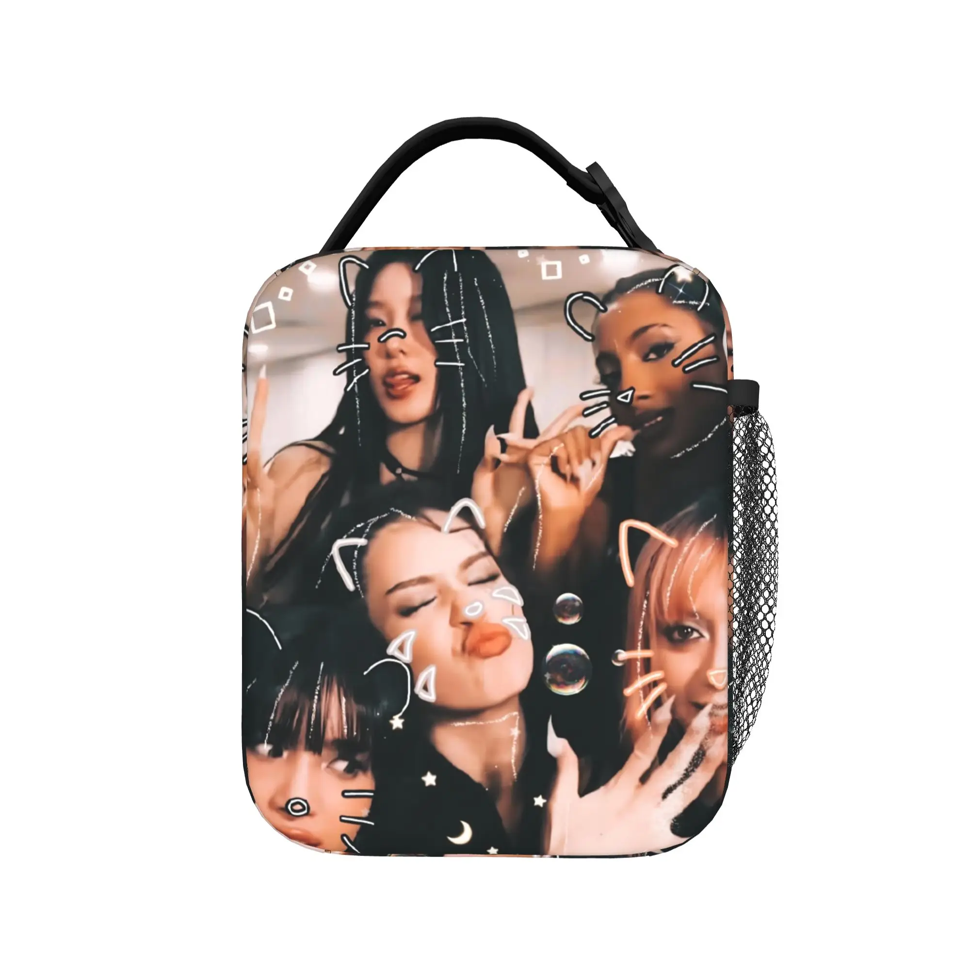 Katseye Music Girl Group Lunch Bag  Cute Lunch Box Travel Portable Zipper Thermal Lunch Bags For Men Oxford Print Cooler Bag