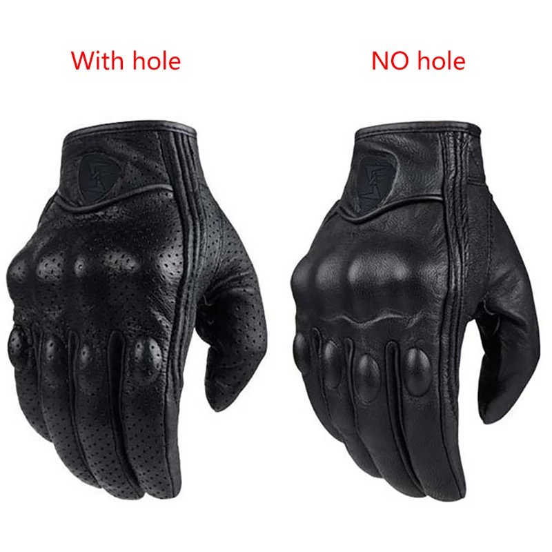 Guantes de moto de cuero genuino para hombre, guantes de equipo de carreras de carretera, color negro, blanco, verano e invierno, 1 par