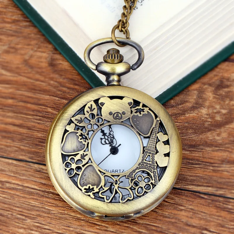 New Fashion Fashionable Cute Vintage Relief Carved And Hollowed Out Roman 15 Types Flip Style Pocket Watch On Chain Pendant Gift