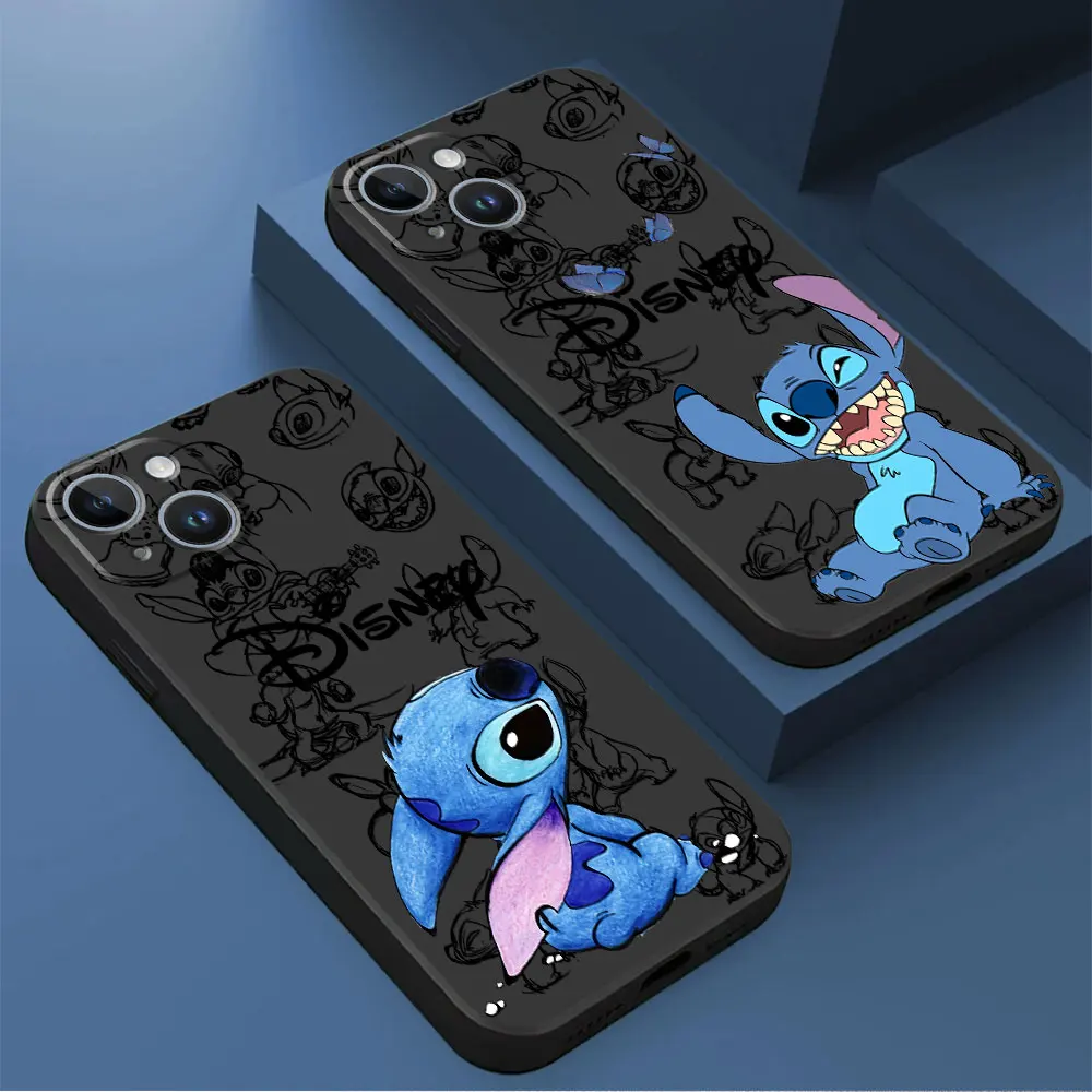 Disney Stitch The Baby Phone Case for Apple iPhone 15 Pro Max 12 Mini 13 SE 8 Plus 14 11 Pro XR 7 XS X Black Soft Cover