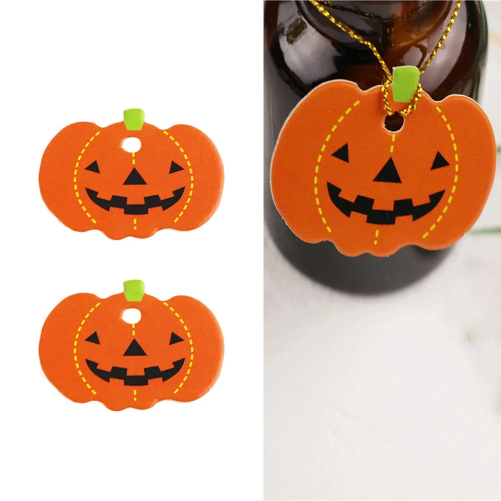 50 Pcs DIY Hanging Tags with Pre- Cut Holes Gift Halloween Paper Pumpkin Pendants