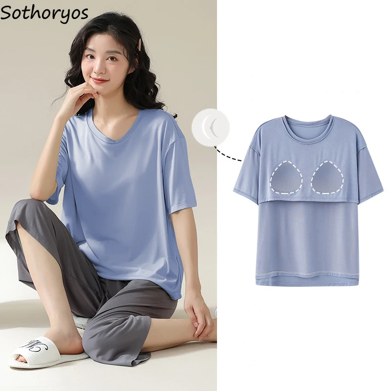 Pajamas for Women Minimalist Loose Home Casual Breathable Sleepwear Summer All-match Harajuku Basic Calf-length Trendy Dormitory