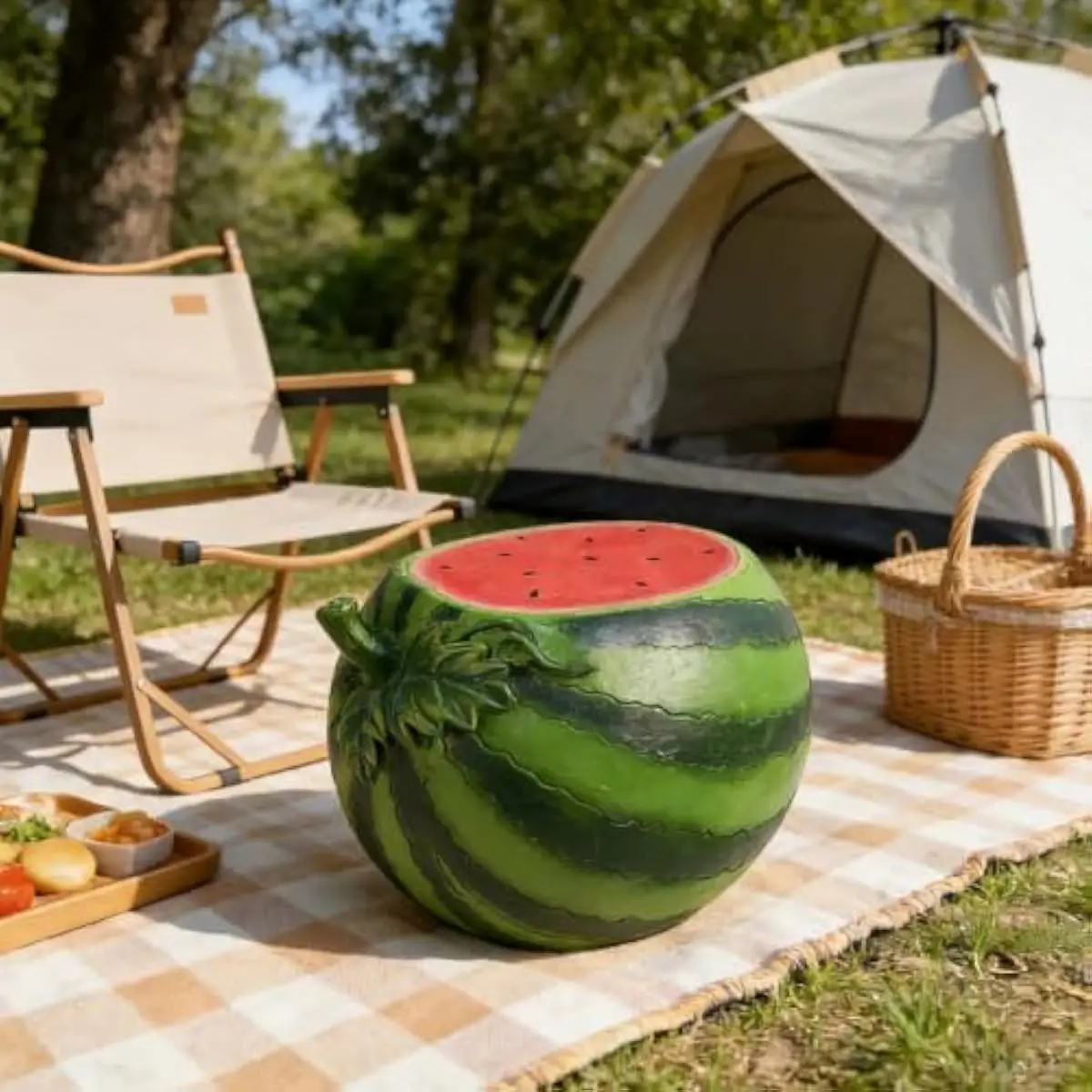 Watermelon Garden Stool Ottoman Footstool with Fruit Shape, Cute Decorative Accent Side Table Indoor Outdoor for Patio Backyard