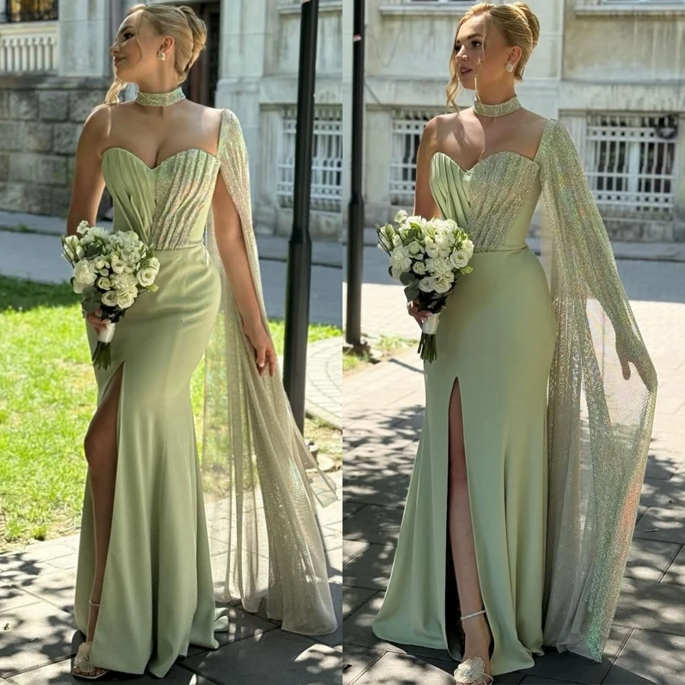

Customized Exquisite Jersey Sweetheart Evening Dress Sexy Side Slit Cocktail Dress Simple Watteau Train Special Occasion Gowns