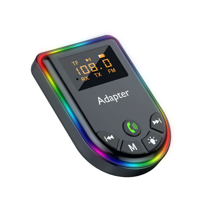 New Bluetooth 5.3 Chip MP3 Player with Colorful Ambient Light, 2-in-1 Q5 Car Receiver & Transmitter Function