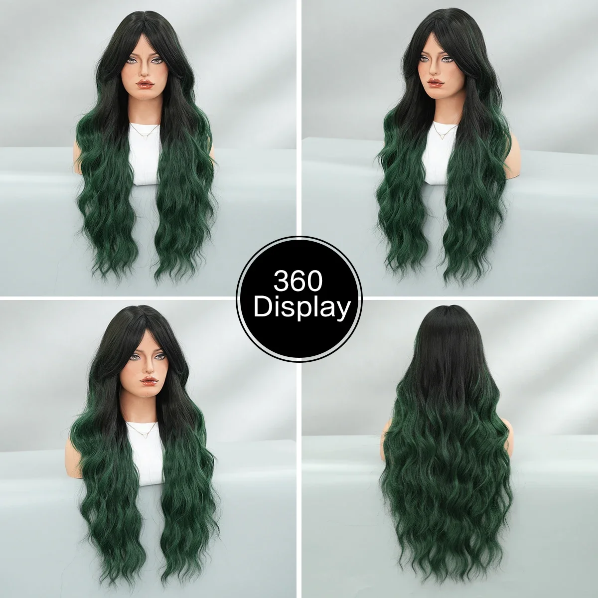NAMM Costume Wigs Long Wavy Emerald Green Body Wigs with Dark Roots High Density Synthetic Heat Resistant Wig Mid Split Wigs