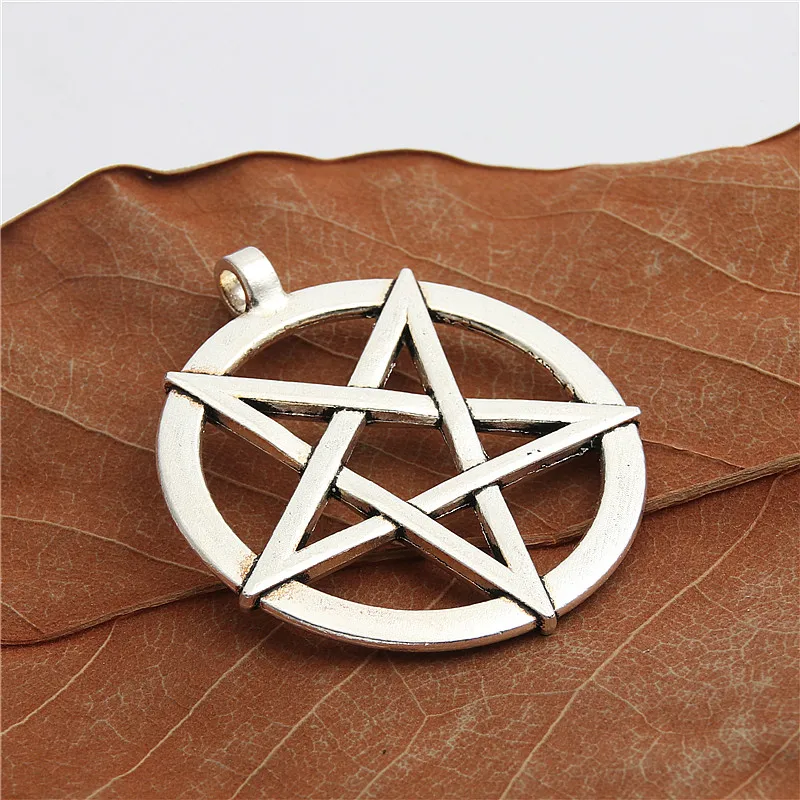 5pcs Silver Color New Round Hollow Five-pointed Charms Pentagram Pendant For Necklace DIY Jewelry Findings Accessories