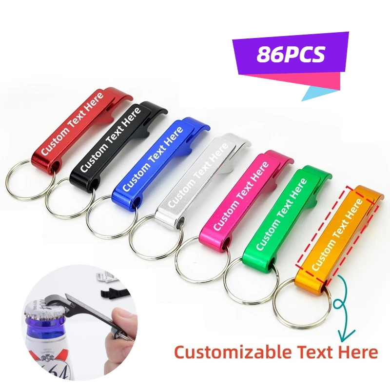 

86PCS Customizable Bottle Opener with Keyring Durable Lightweight Metal Beverage Aluminum Opener in Multiple Colors for Wedding