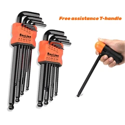 9Pcs Hex Wrench Set Allen Wrench Tool Square Wrench Torx Inner Hexagonal Long Ball End L Key 1.5 - 10mm With T-handle