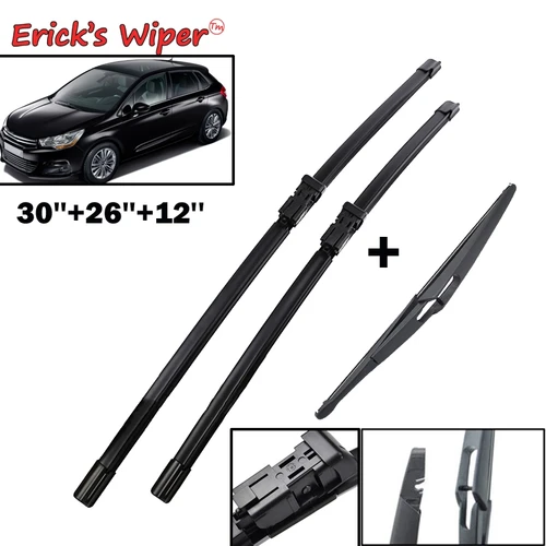 Limpiaparabrisas delantero y trasero de Erick, juego de limpiaparabrisas para Citroen C4 Hatchback 2010 - 2020, ventana de parabrisas de 30 ""+ 26"" + 12""