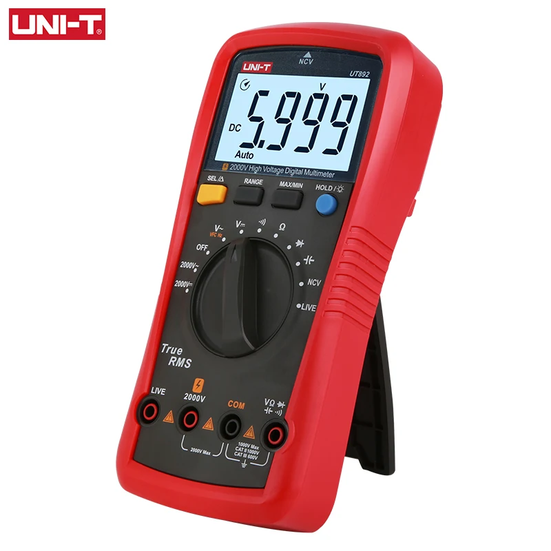 UNI-T 전문 디지털 멀티미터, UT892, 2000V AC DC 전압 테스터 전류계, True RMS 커패시터, 저항 주파수 계량기