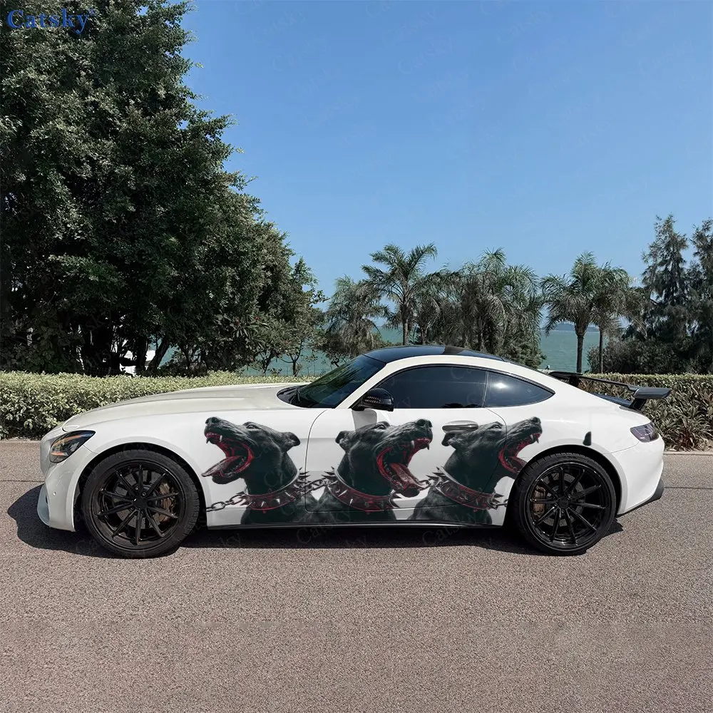 2pcs Fierce Barking Dog Rivet Collar Car Side Wrap, Self-Adhesive PVC Waterproof & Scratch-Resistant Sticker, Car Accessory Gift