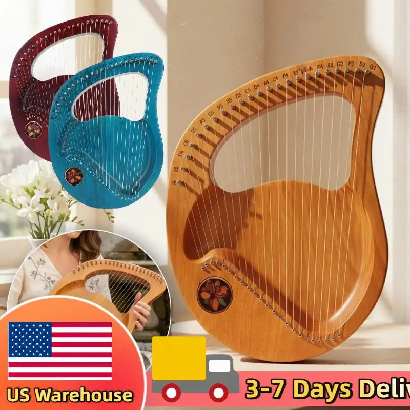 

24-струнная лира-арфа с настроечным ключом, портативная арфа из цельного красного дерева с сумкой для переноски, подходит для начинающих и любителей музыки.